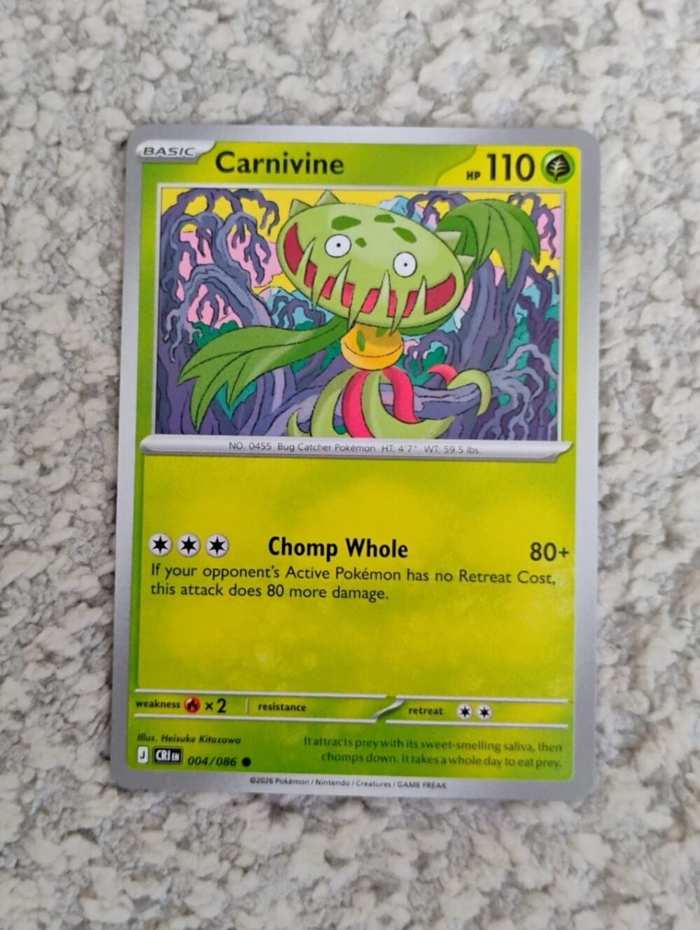POKEMON TCG Card Carnivine Chaos Rising 004/086 PZ